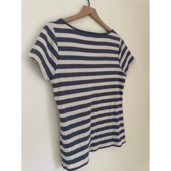 Madewell Ribbed Sweetheart Tee in Strips- Blue and White - XL - Picture 8 of 8